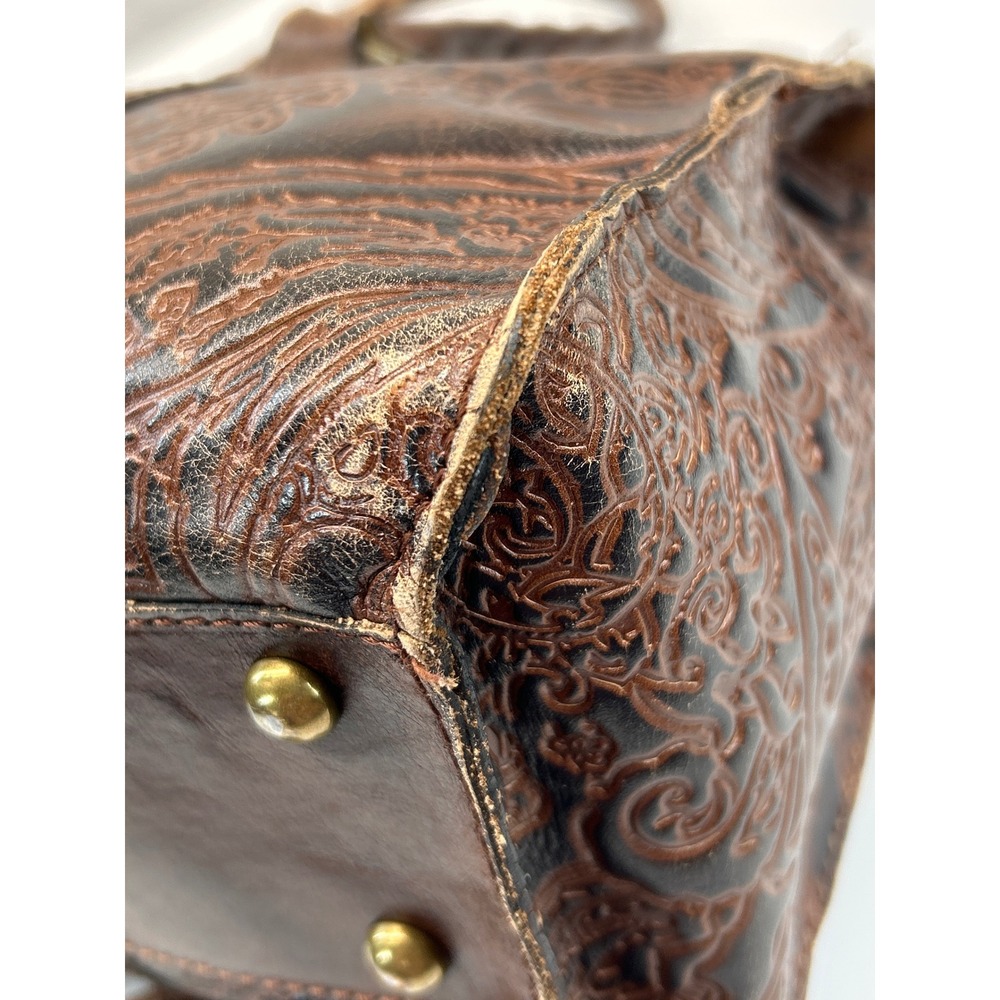 Patricia Nash Tooled Leather Shoulder Bag Brown Paisley Embossed Tassel - Picture 9 of 16